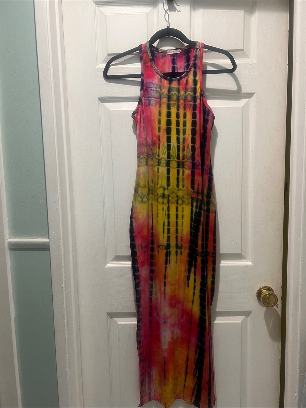 Heart Hips Sleeveless Tie-Dye Maxi Dress in Pink & Yellow